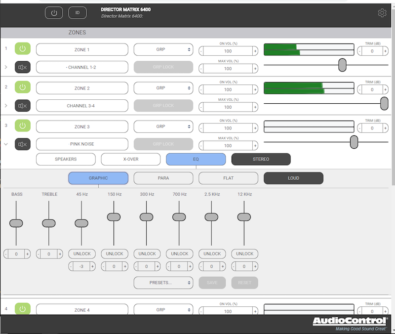 Audiocontrol GUI Director Pink noise