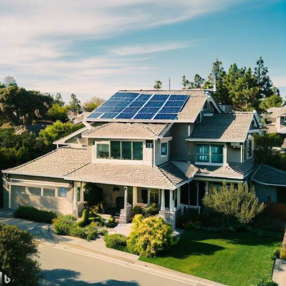 Suburban Home with Solar Panels